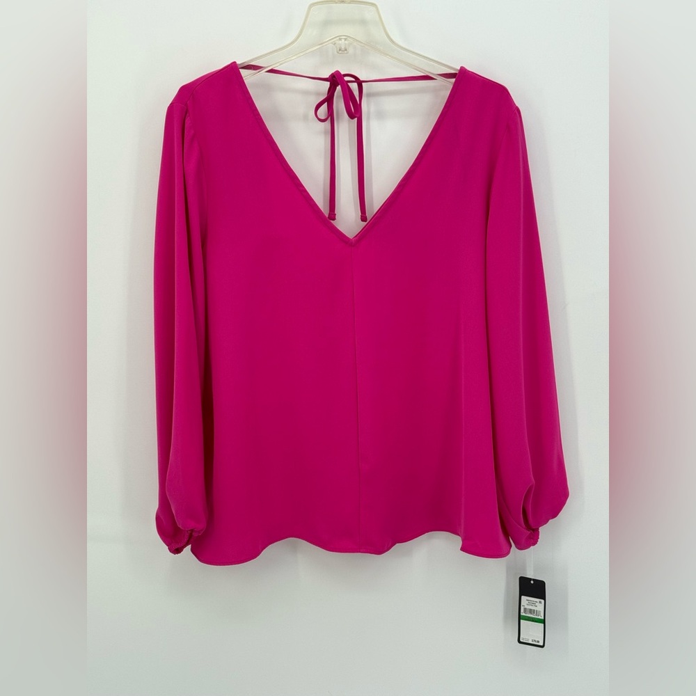 RACHEL Rachel Roy Kaylee Top V-Neck Electric Pink Long Sleeve Blouse Size L - Picture 3 of 13